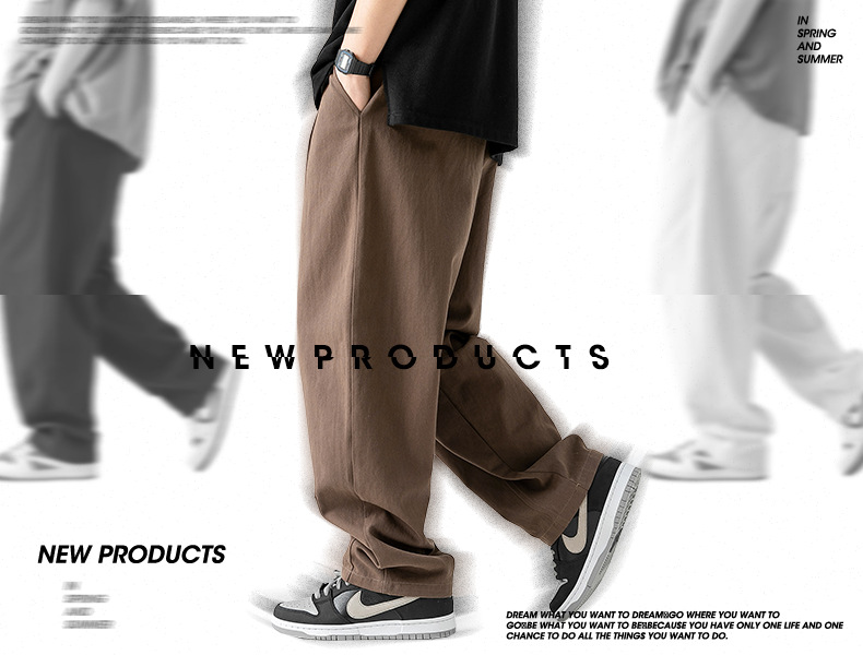 Japanese-style pure cotton casual pants for men in spring 2024, featuring a retro double pleated design and versatile long pants for men pic 2