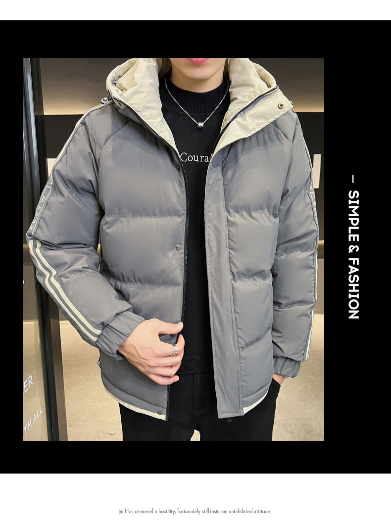 棉衣男士现货爆款直播2024冬季新款连帽三条杠面包服宽松棉服外套详情15
