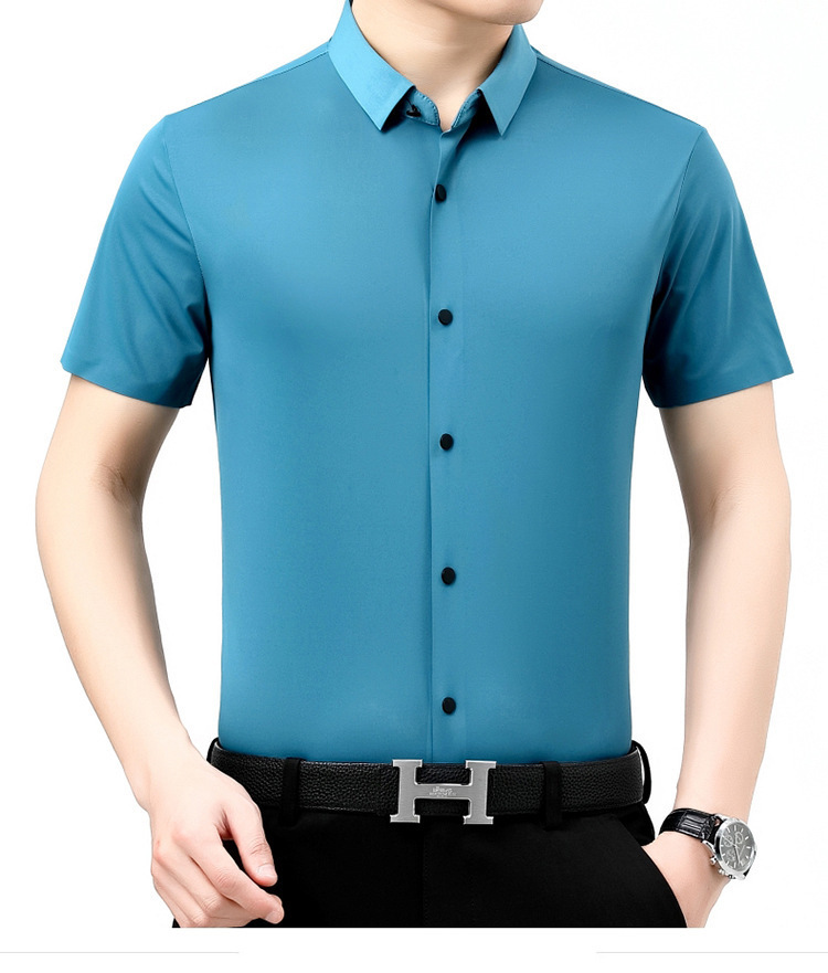 Verano 2024 nuevo negocio morera seda manga corta camisa de hombre de mediana edad verano casual vestido formal sin marcas camisas de hombre pic 27