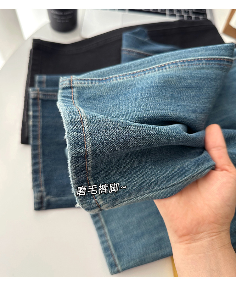 Close your eyes and join the series! New four-sided stretch fleece jeans for women in autumn and winter, slim and leg-slimming, straight-leg wide-leg pants pic 42