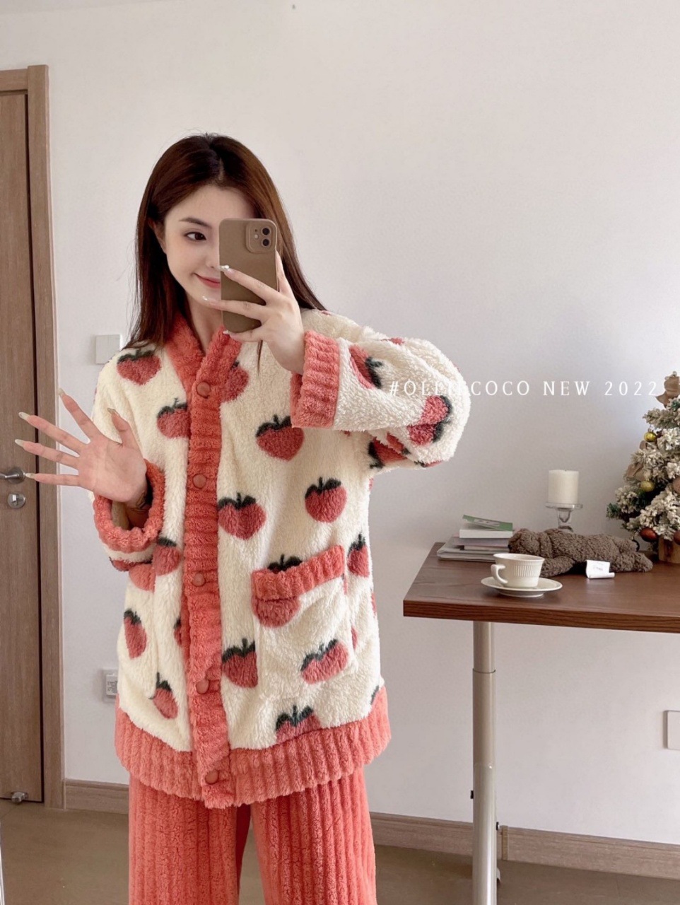 秋冬款加厚暖暖水蜜桃家居服大板乌龙桃睡袍女性保暖睡衣套装批发详情13