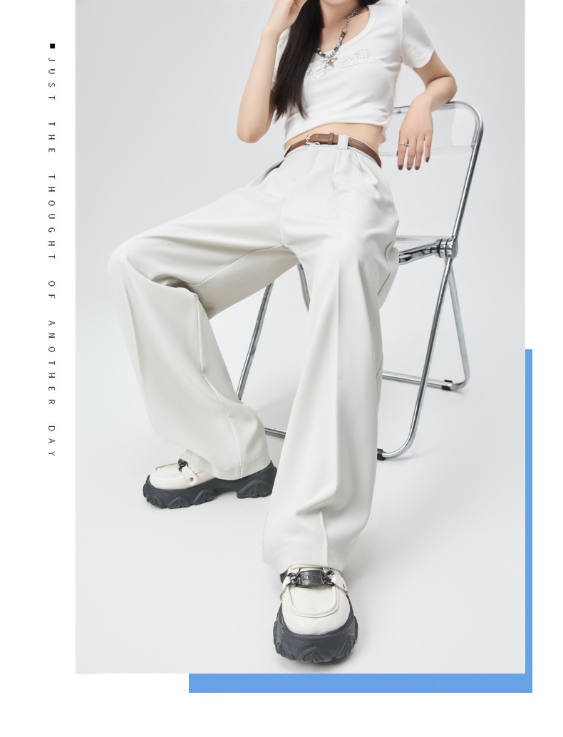 白色西装裤女夏薄宽松小个子直筒坠感休闲裤子高品质窄版阔腿长裤详情16
