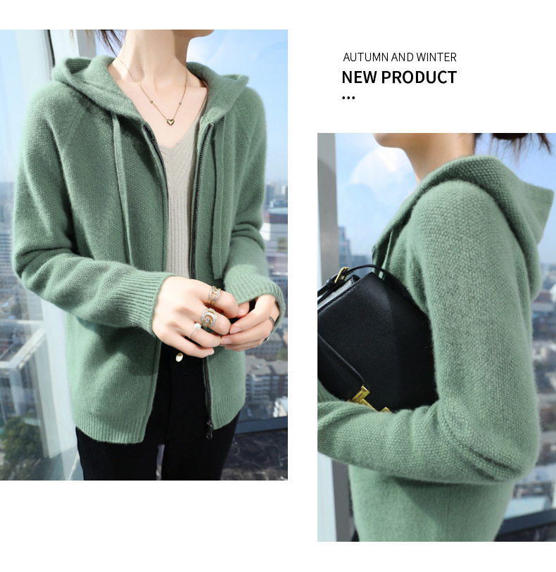 For the autumn and winter of 2024, a woolen hooded thick cardigan for women, a loose zipper knitted sweater, a youthful hoodie, can be paired with an outer jacket pic 35