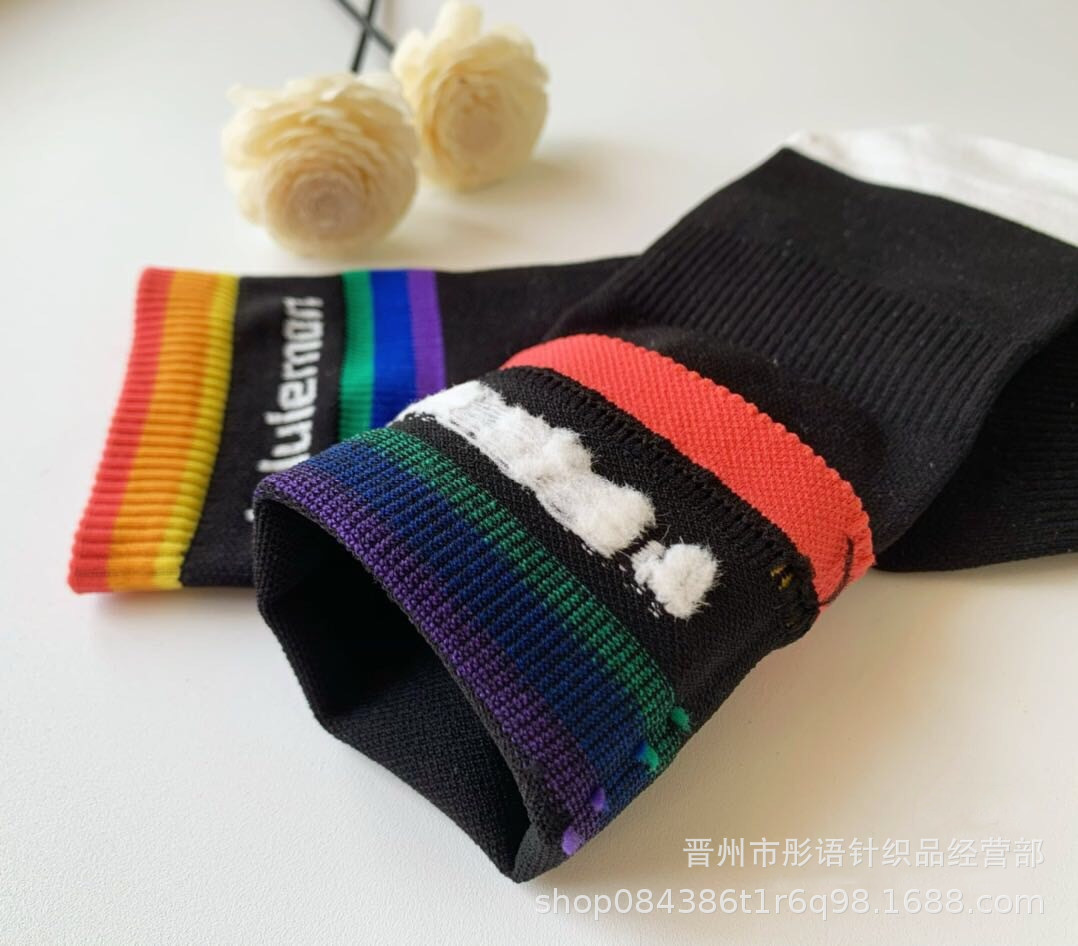 2双装lululemon露露瑜伽袜透气健身运动袜中筒速干彩虹拼色袜子详情9