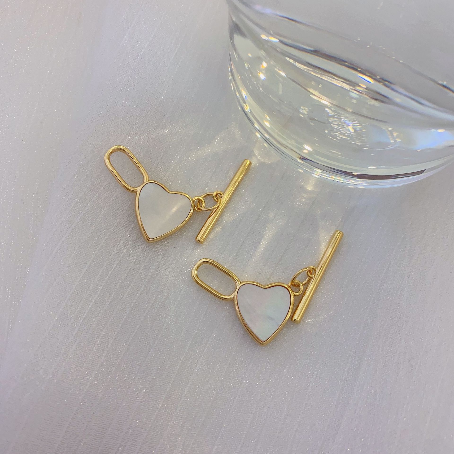 18k gold ot clasp gold heart-shaped real shell necklace bracelet link clasp Heart-shaped niche accessory diy handcrafted pic 9