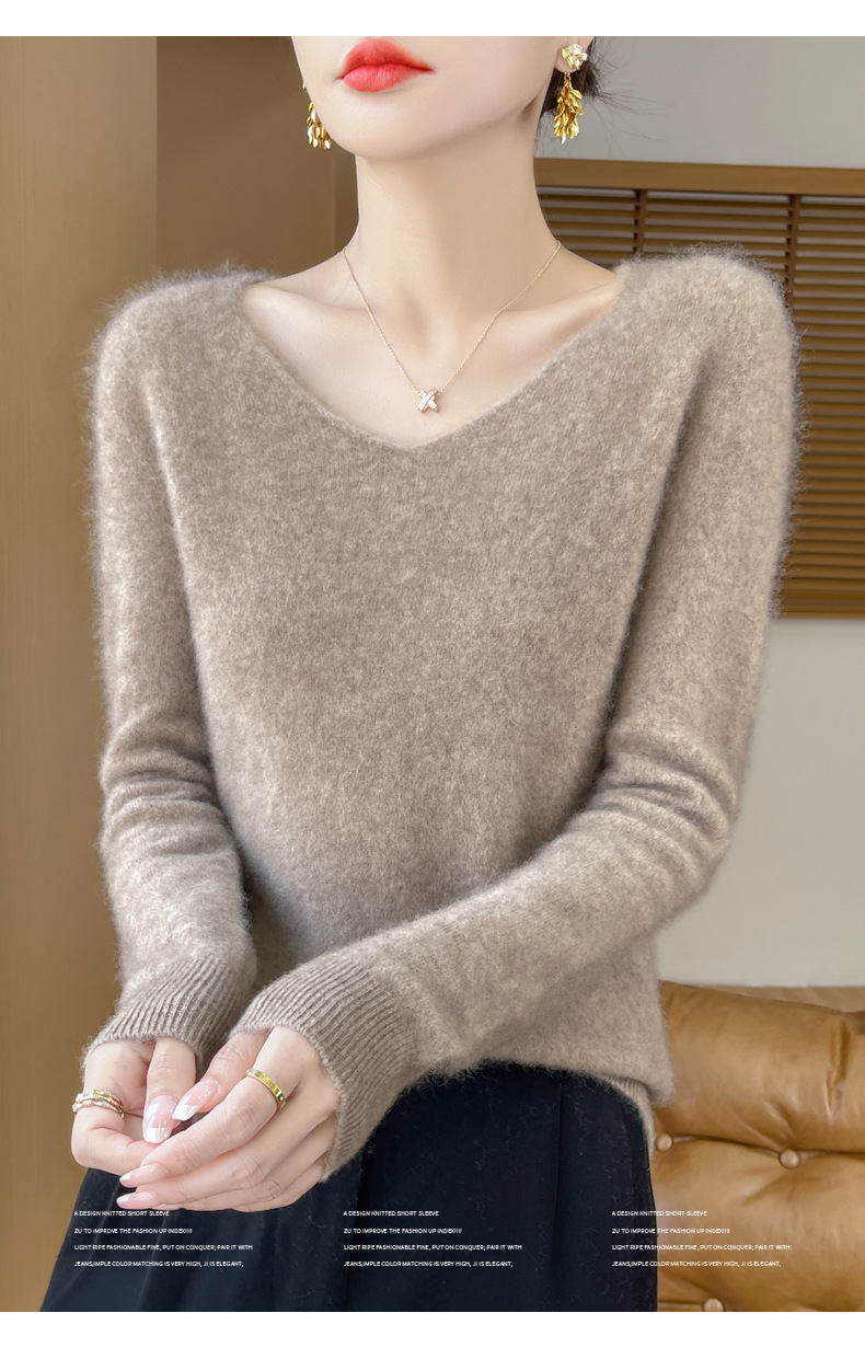 濮院羊毛衫女100纯羊毛一线成衣V领软糯针织上衣外穿显瘦打底衫详情9