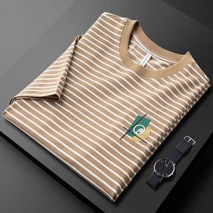 Summer thin short-sleeved T-shirt for men, light luxury and slim fit, ice silk cotton high-end letter printed round-neck T-shirt, trendy top pic 38