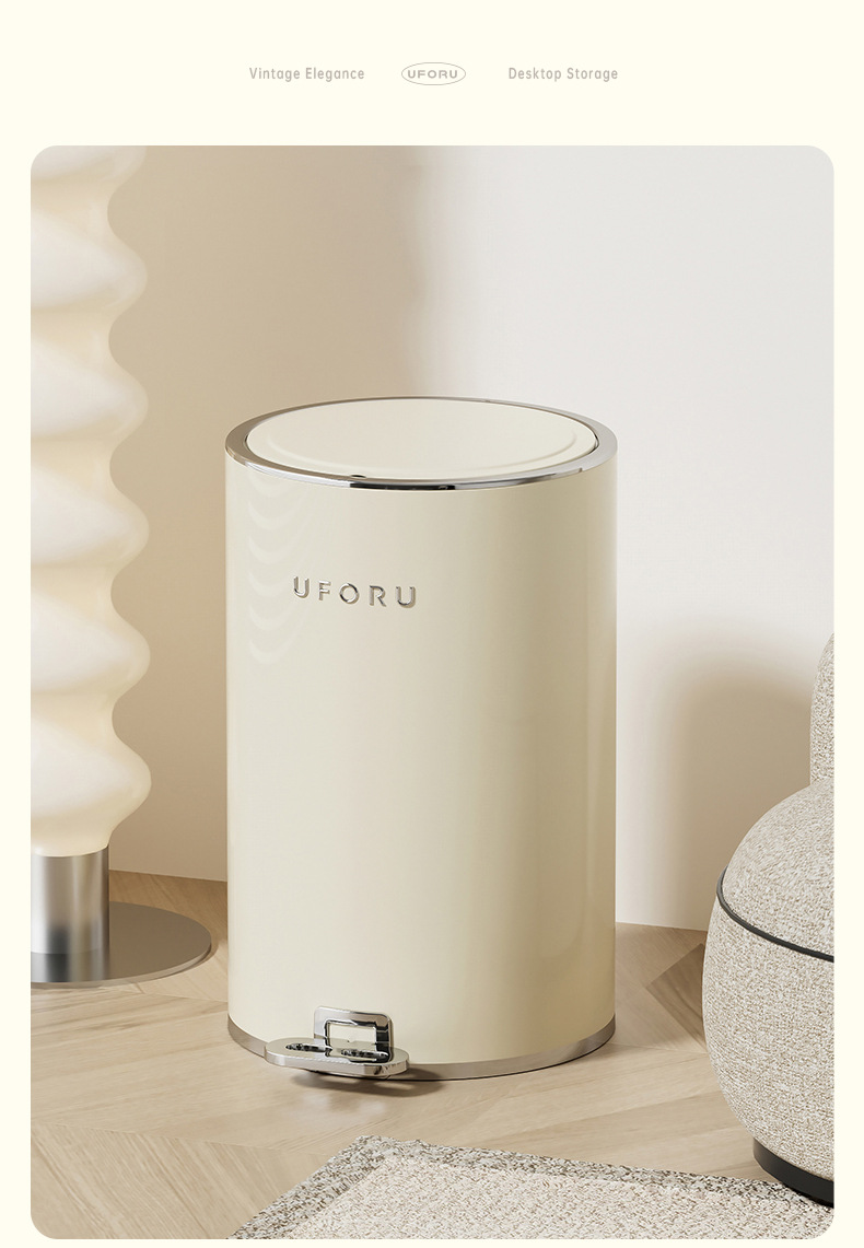 圆形脚踏垃圾桶家用大容量厕所厨房客厅高颜值带盖防水铁艺垃圾桶详情30