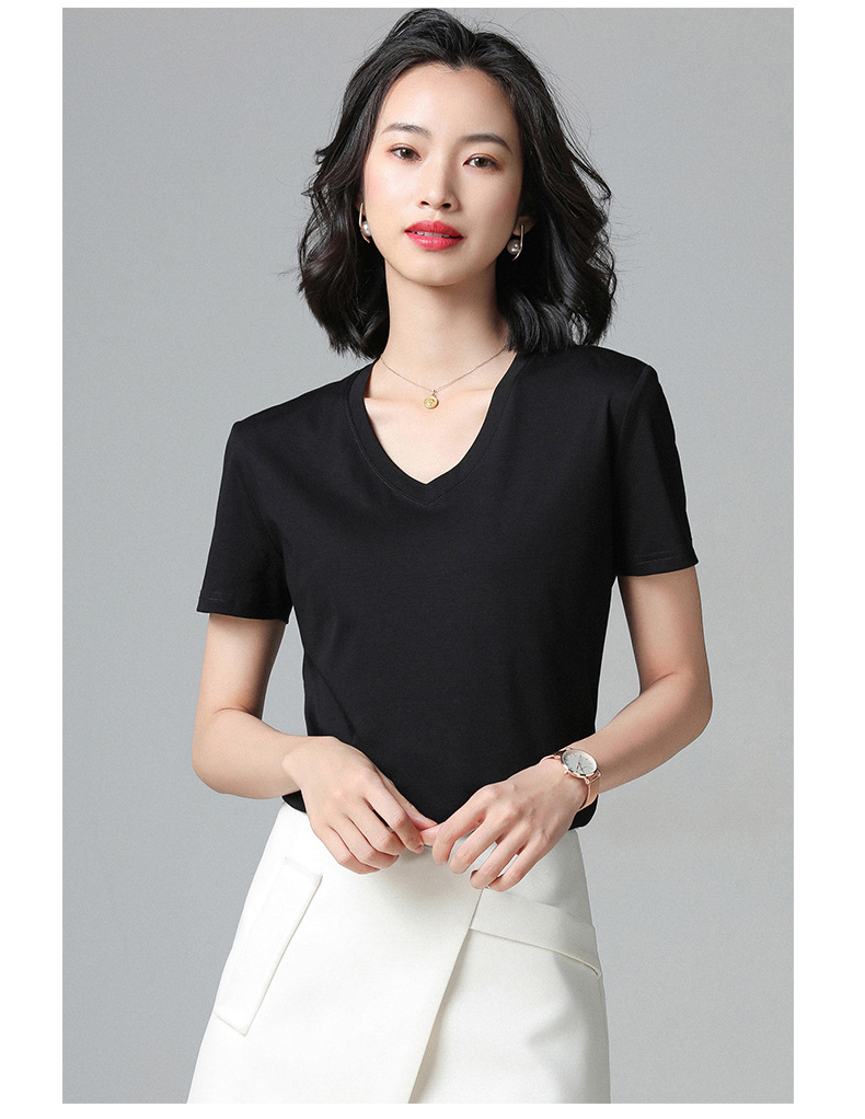 短袖t恤男女圆领V领2023夏季新疆长绒丝光棉纯白色打底衫大码半袖详情38