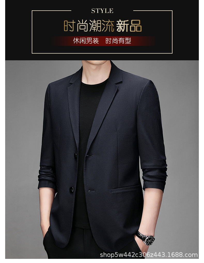高端品质韩版新款男士春秋薄款西装上衣领空调服男休闲纯色外套详情2