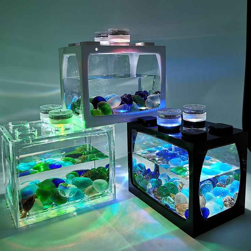小鱼缸小型桌面创意生态缸微景观斗鱼缸迷你热带鱼水族箱带led灯详情4