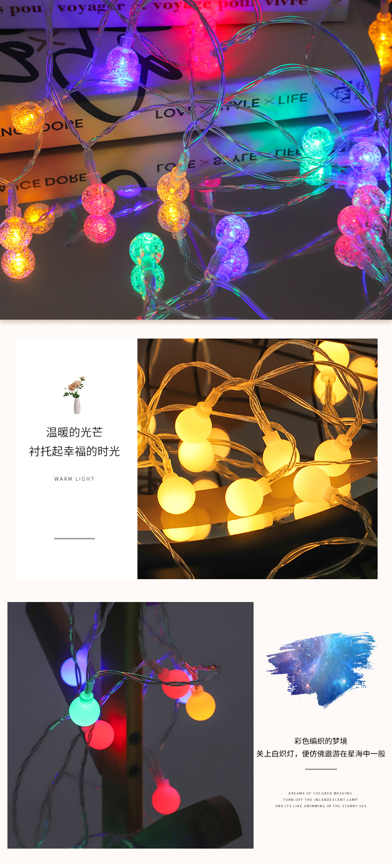 Small white ball light string, outdoor camping tent canopy decoration, bubble ball light string, Christmas festival led bulb light string pic 5