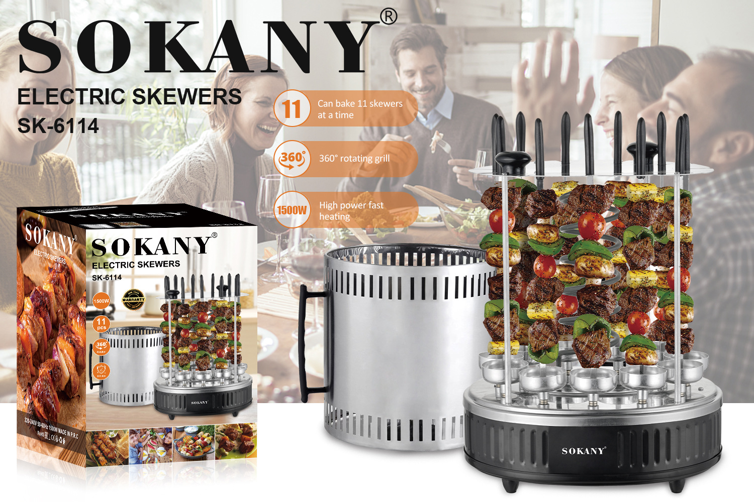 Cross-border SOKANY6114 barbecue grill, household small automatic rotating skewer grilling machine, smokeless barbecue tray for grilling beef and mutton pic 4