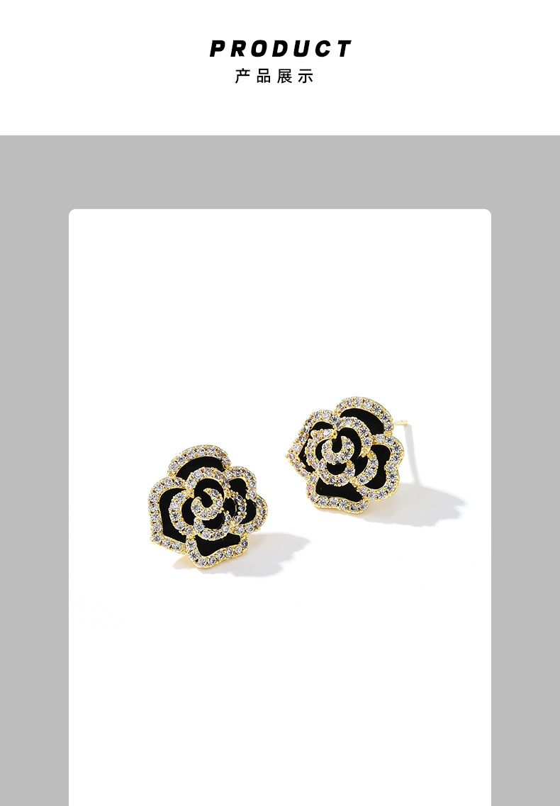 Wholesale of 2021 New 925 Silver Needle Camellia Micro-inlaid Zircon stud earrings, one-piece consignment, premium earrings pic 17