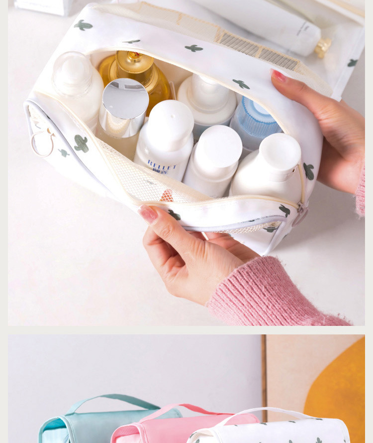 A modern, simple, waterproof travel bag with a large capacity and a hook for toiletries. It is a portable hand-held toiletries and cosmetics storage bag pic 18