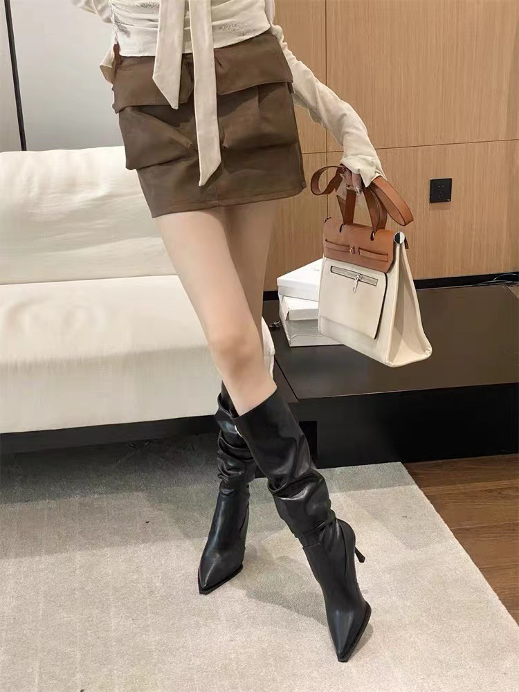 欧美风不过膝骑士靴女2024新款套高筒马丁靴秋冬季大衣穿高跟皮靴详情18