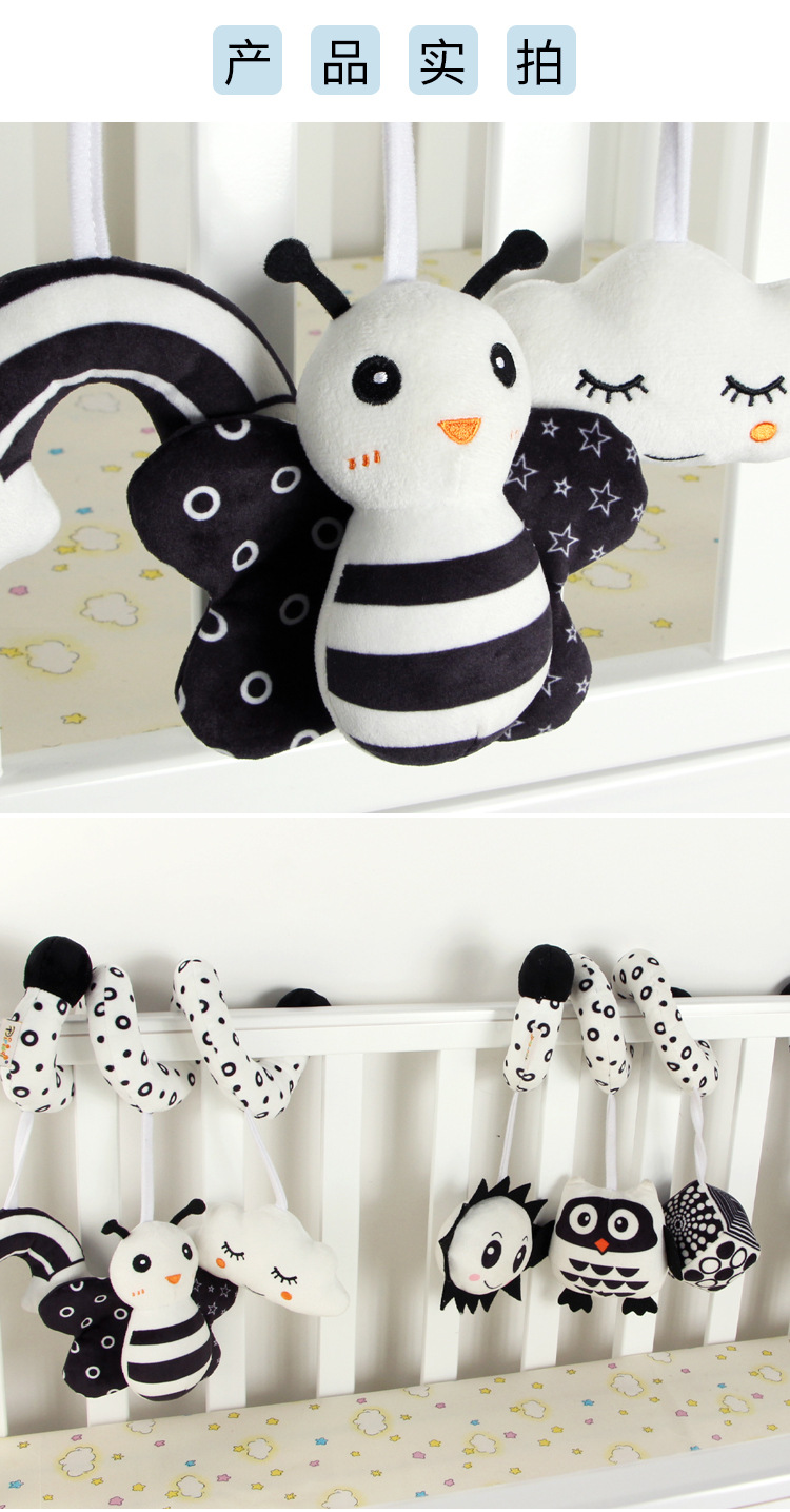 New product launch: Cartoon animal baby crib wrap toys with ringing bells, black and white crib wrap series baby toys in stock pic 7