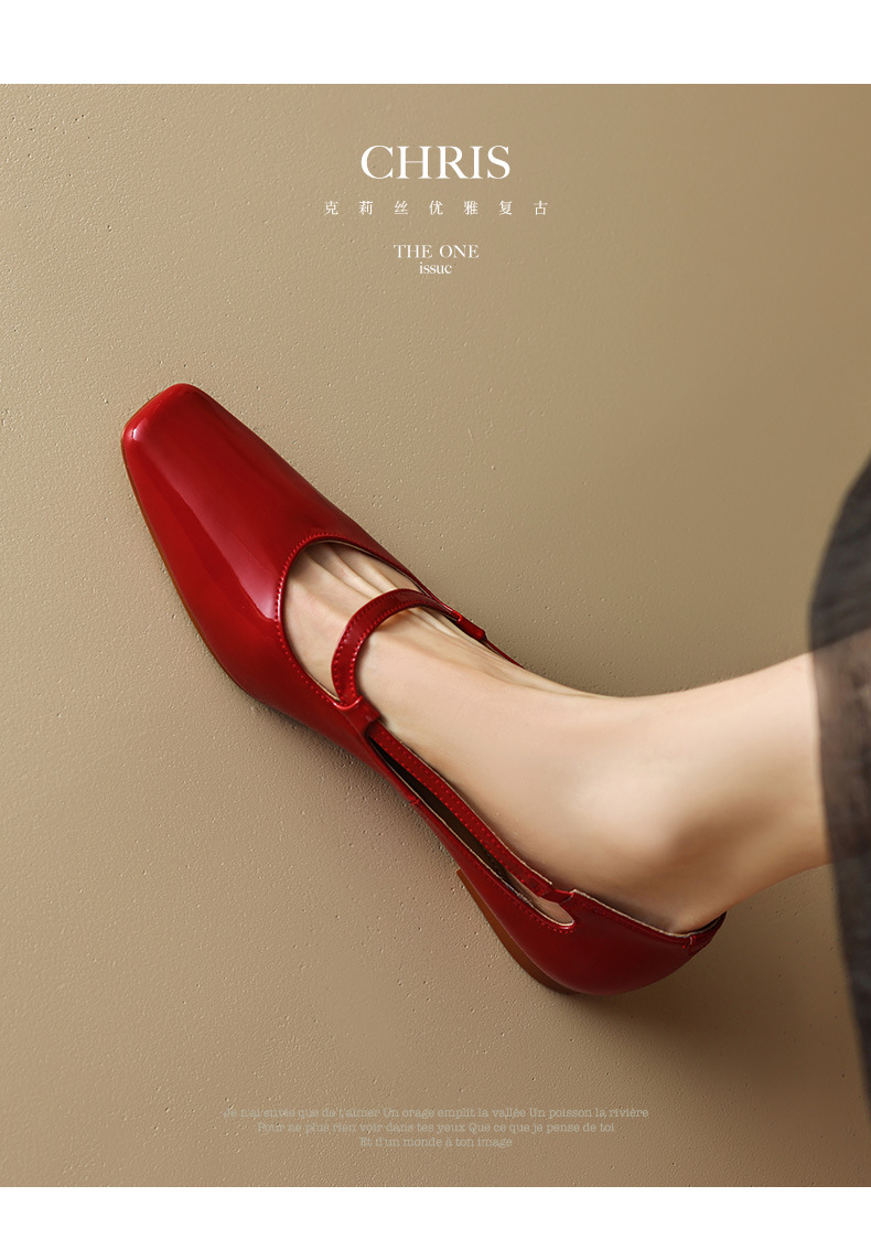 New Spring and summer one-strap flat shoes, simple golden sheepskin, shallow-mouthed, chanel-style, for ladies with square toe single shoes pic 6