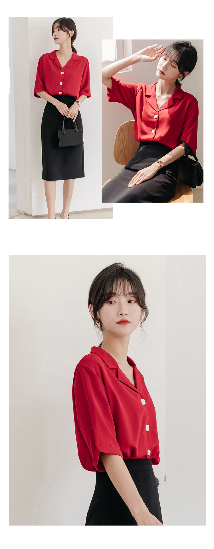 2022春季新款白衬衣职业雪纺白色衬衫女士设计感小众中袖气质上衣详情14