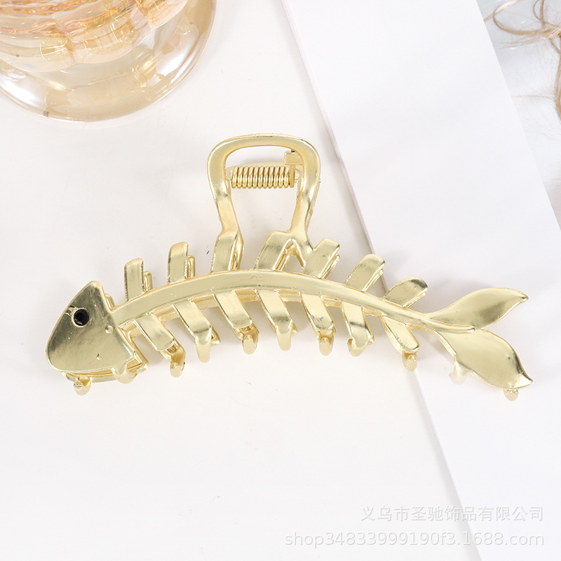 新款金属滴油珍珠水钻发夹流行简约女式发抓网红鲨鱼夹发卡大抓夹详情2