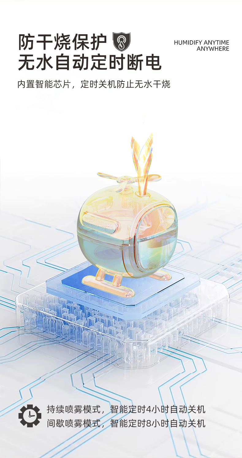 2024新款直升机加湿器USB家用办公桌面静音大喷雾卧室香薰机礼品详情7