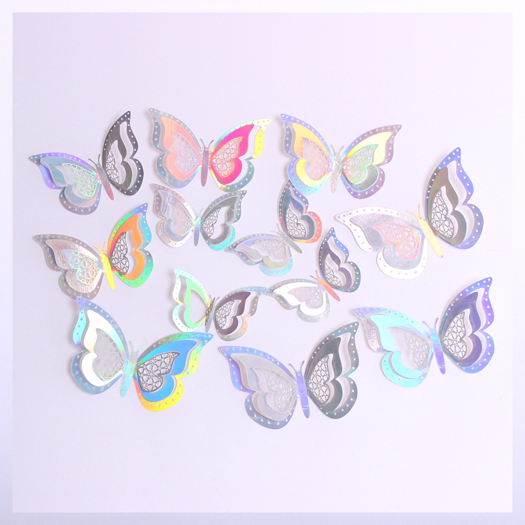 亚马逊12只3D镂空蝴蝶墙贴 圣诞节庆节日布置装饰贴纸 立体蝴蝶详情1