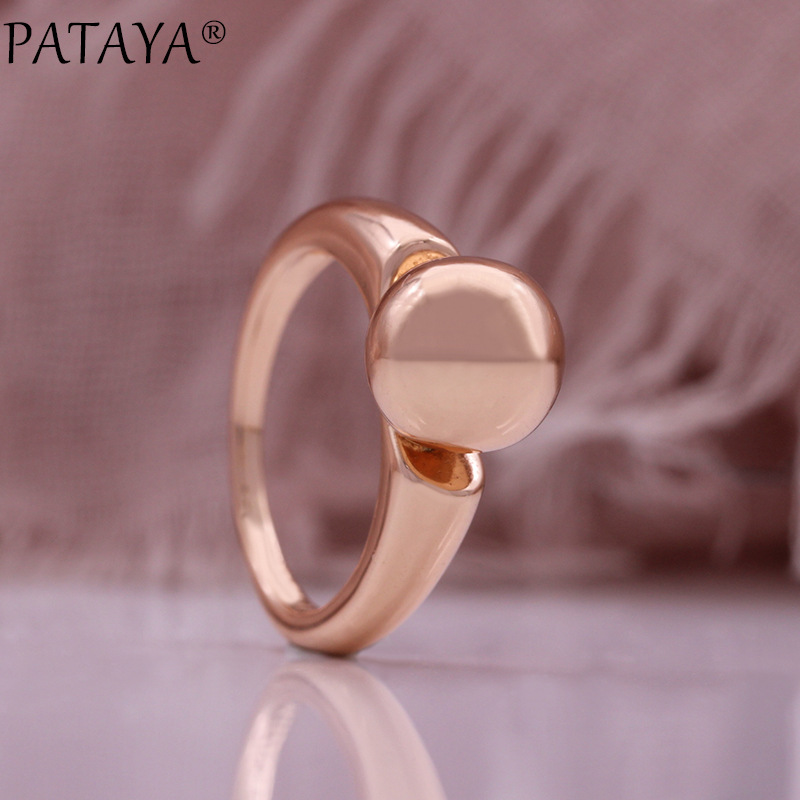 PATAYA smooth spherical exquisite ring, 585 rose gold color-preserving electroplated jewelry, cross-border direct supply jewelry pic 1