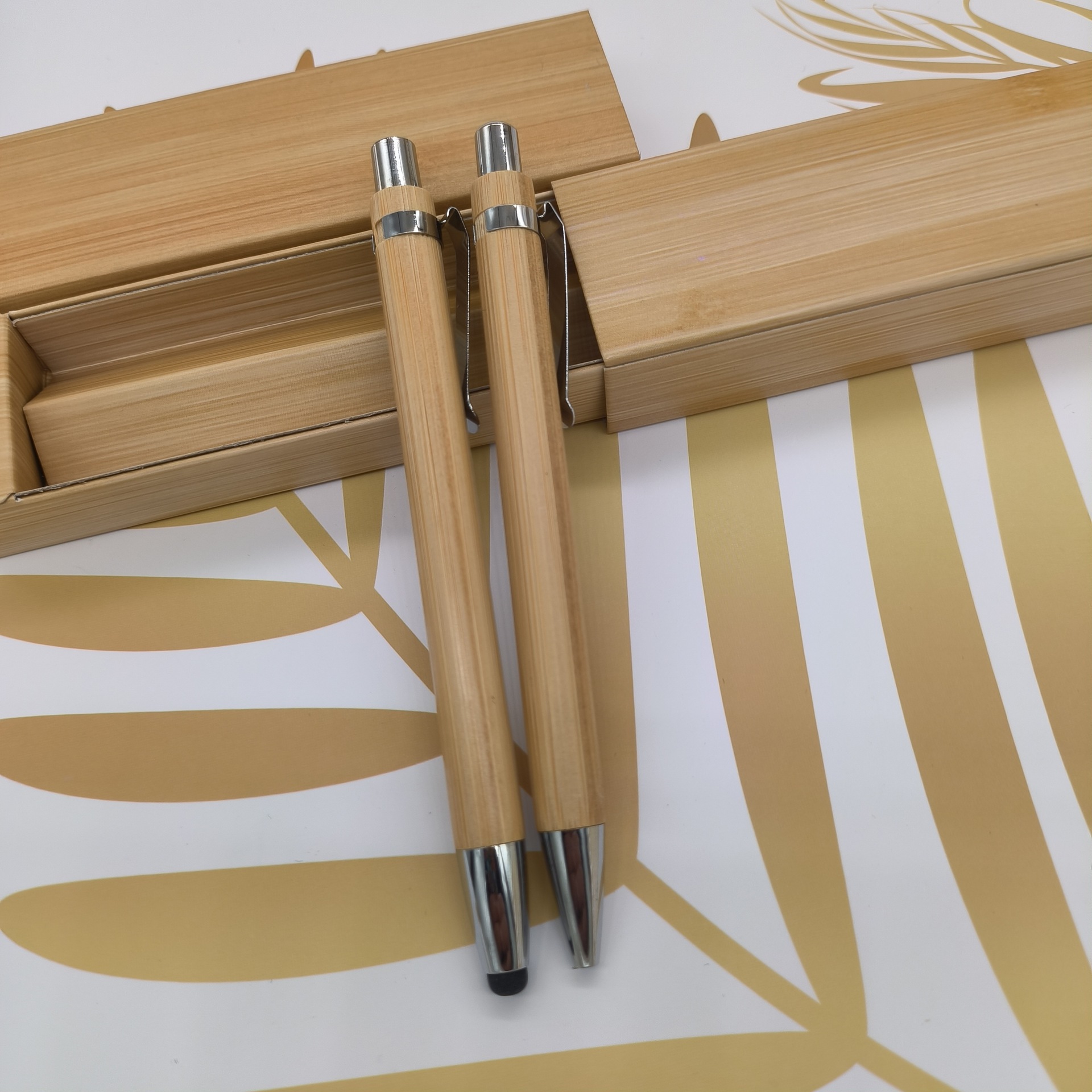 In-stock bamboo pen set, metal hook, bamboo and wood rod, touch head, ballpoint pen, printed color logo, advertising pen pic 5