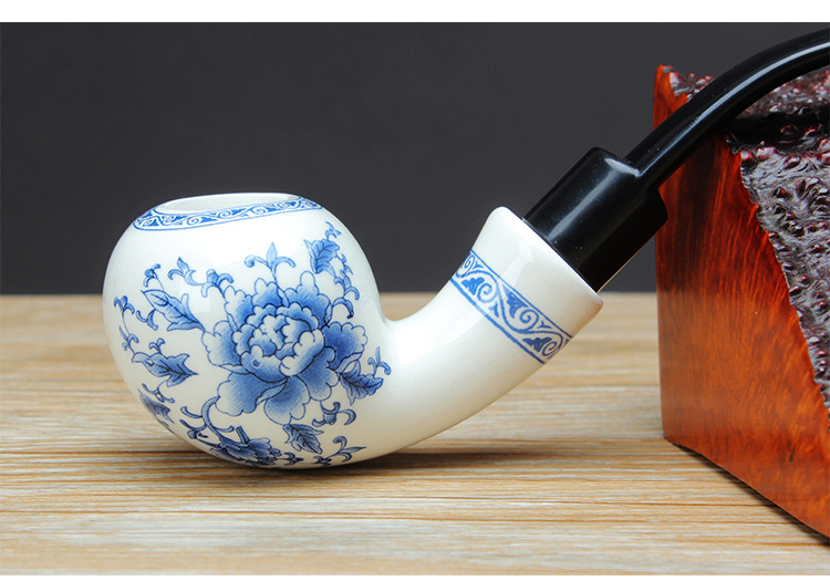 木香陶瓷烟斗烟丝烟具9MM过滤弯式亚克力烟嘴青花瓷烟斗厂家批发详情18