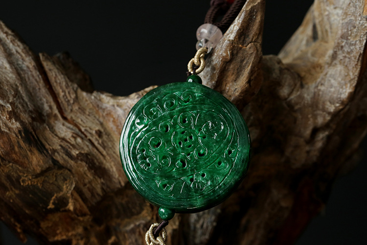 Natural jade dry green round plate, hollowed-out ruyi tassel, car, bag, key, ancient and traditional Chinese style waist accessories, Hanfu pic 4