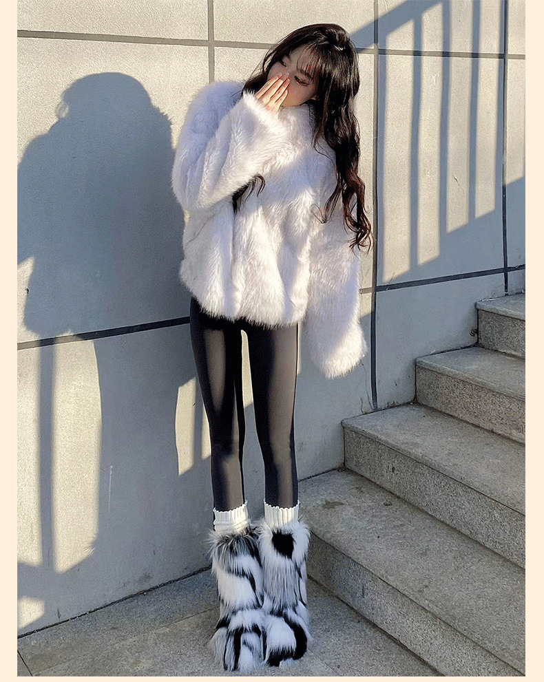 欧美平跟高帮仿貉子狐狸毛毛皮草雪地靴子冬季保暖中筒女士鞋跨境详情12