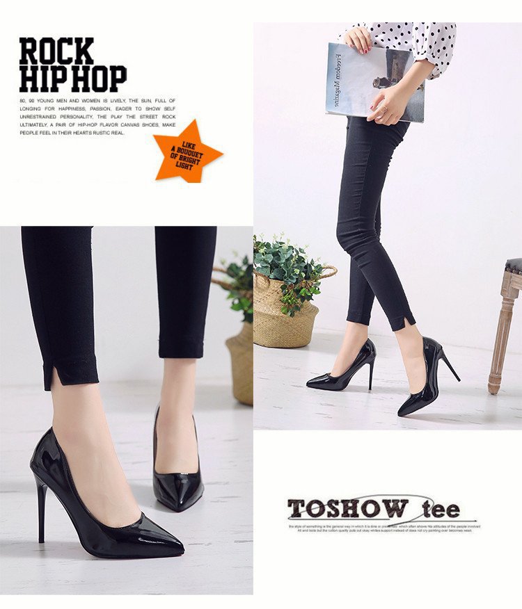 高跟鞋女2021新款女鞋春季欧美风尖头浅口单鞋女式细跟漆皮时装鞋详情36