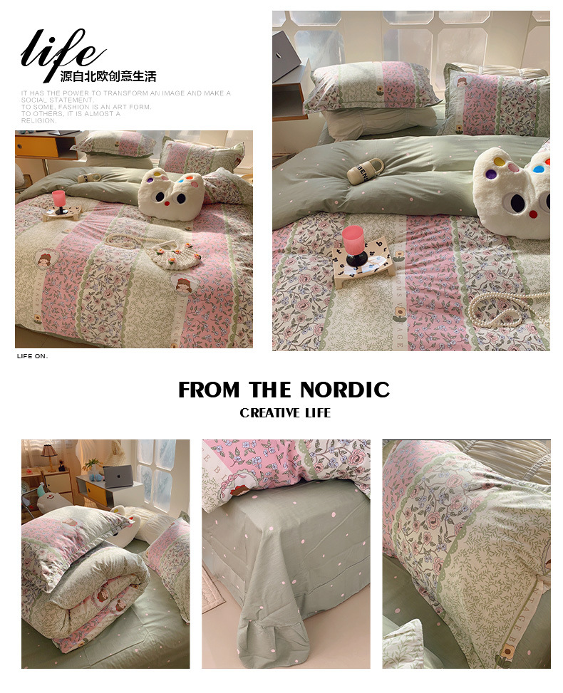 Wholesale of pure cotton four-piece bedding sets for export, cross-border bed sheets and duvet covers from Europe and America, pure cotton four-piece bedding sets for autumn and winter pic 34