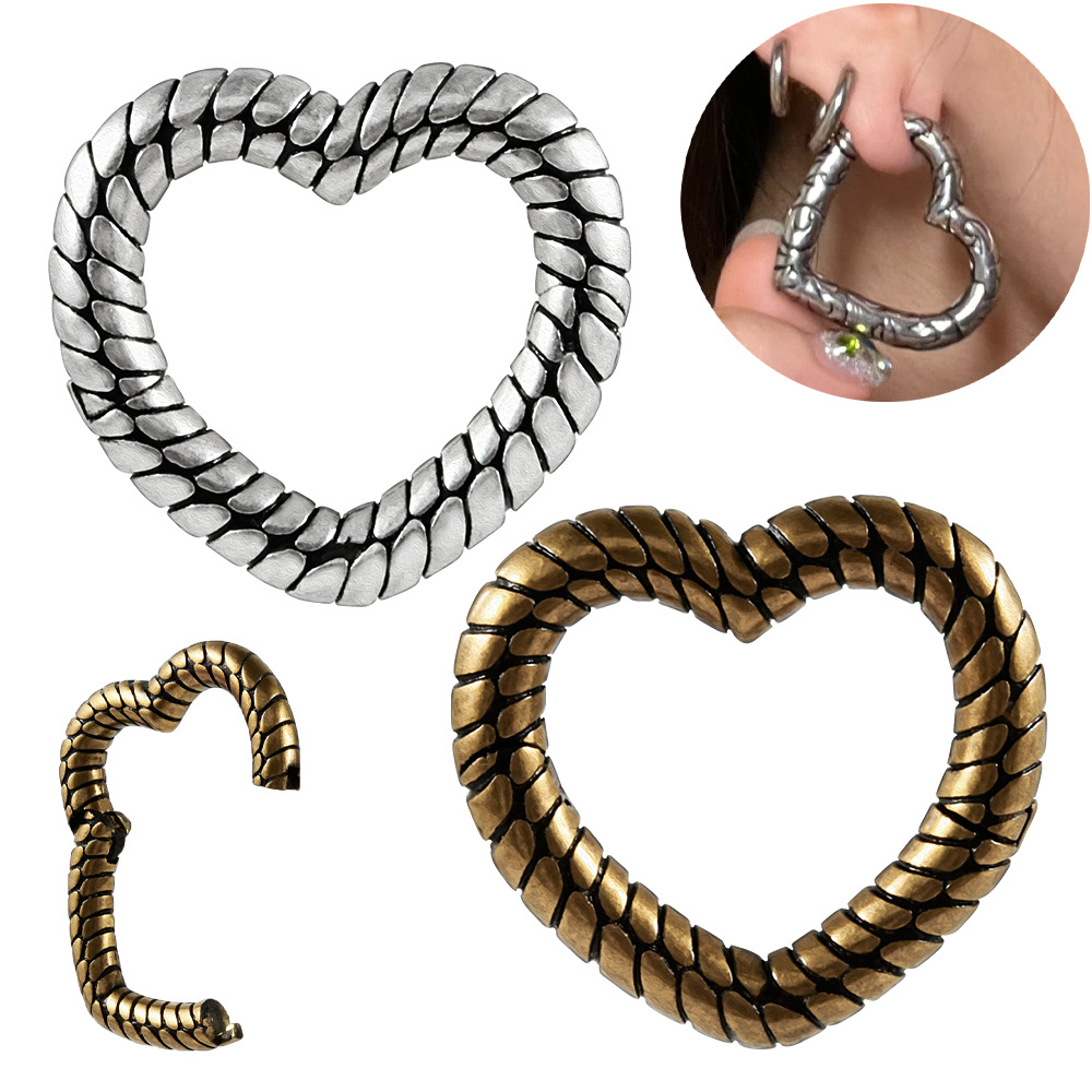 跨境朋克翼龙缠绕剑大尺寸耳廓 古金十字红钻耳垂耳挂铜穿刺饰品详情7