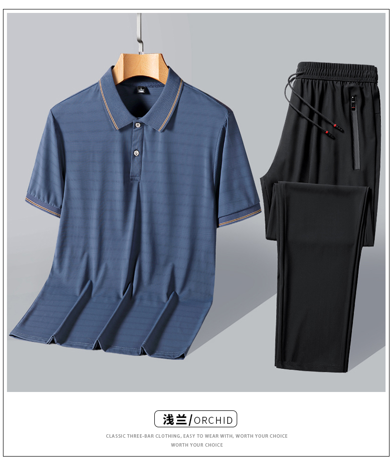 短袖t恤男冰丝POLO衫老人衣服中老年爸爸装休闲运动套装夏父亲装详情19