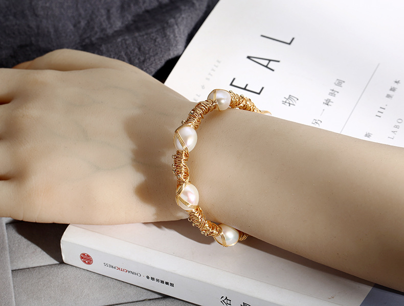 Natural freshwater pearl 14K gold-plated wound bracelet for women, super rice pearl, elegant retro bracelet, high-end accessory pic 9