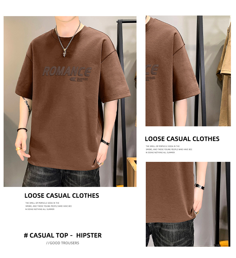 男士短袖t恤男潮流圆领上衣服宽松T恤男字母休闲体恤半袖夏季男装详情15