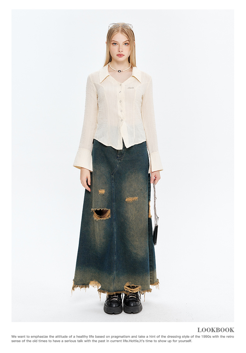 Nariele 洋气薄款开衫V领春秋短款衬衫女御姐风修身长袖韩系上衣详情14