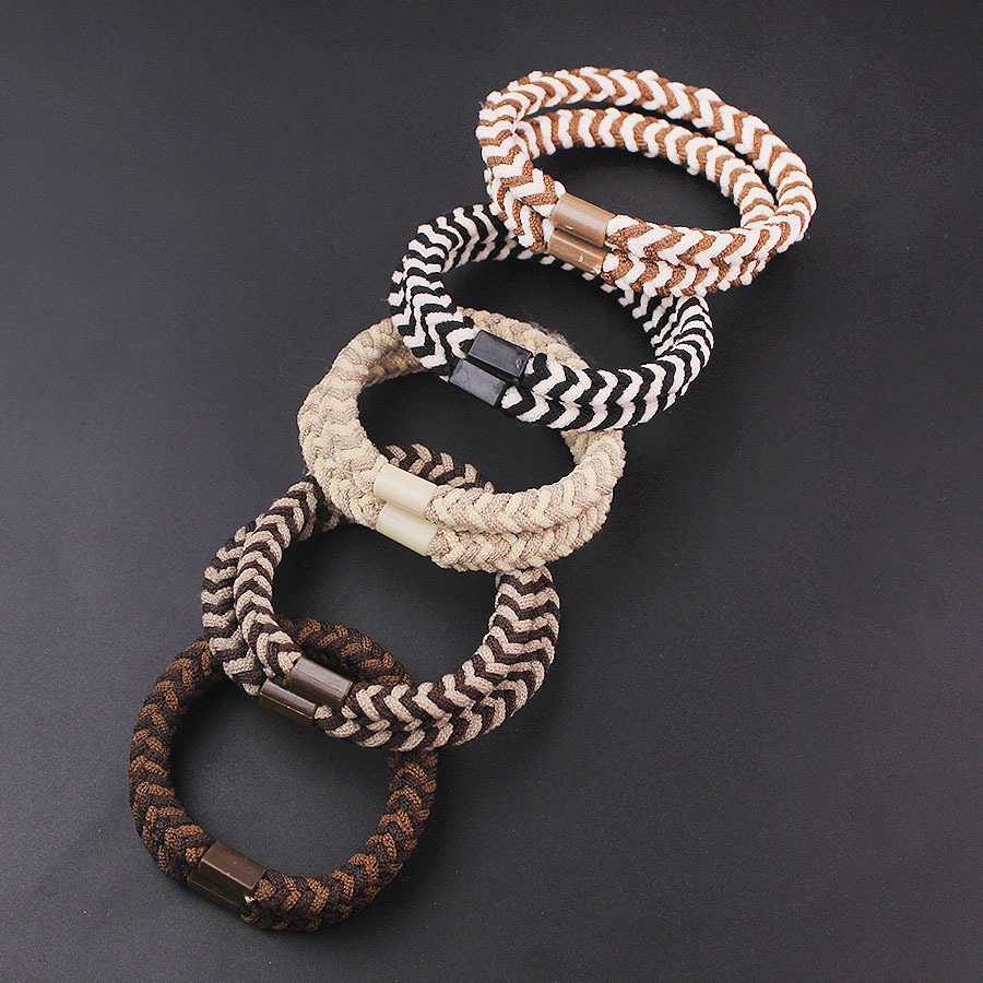 diy sticky accessories, hair bands in milk coffee color, two-color braided hair ties, sweet and simple style, wholesale ponytail hair accessories pic 2