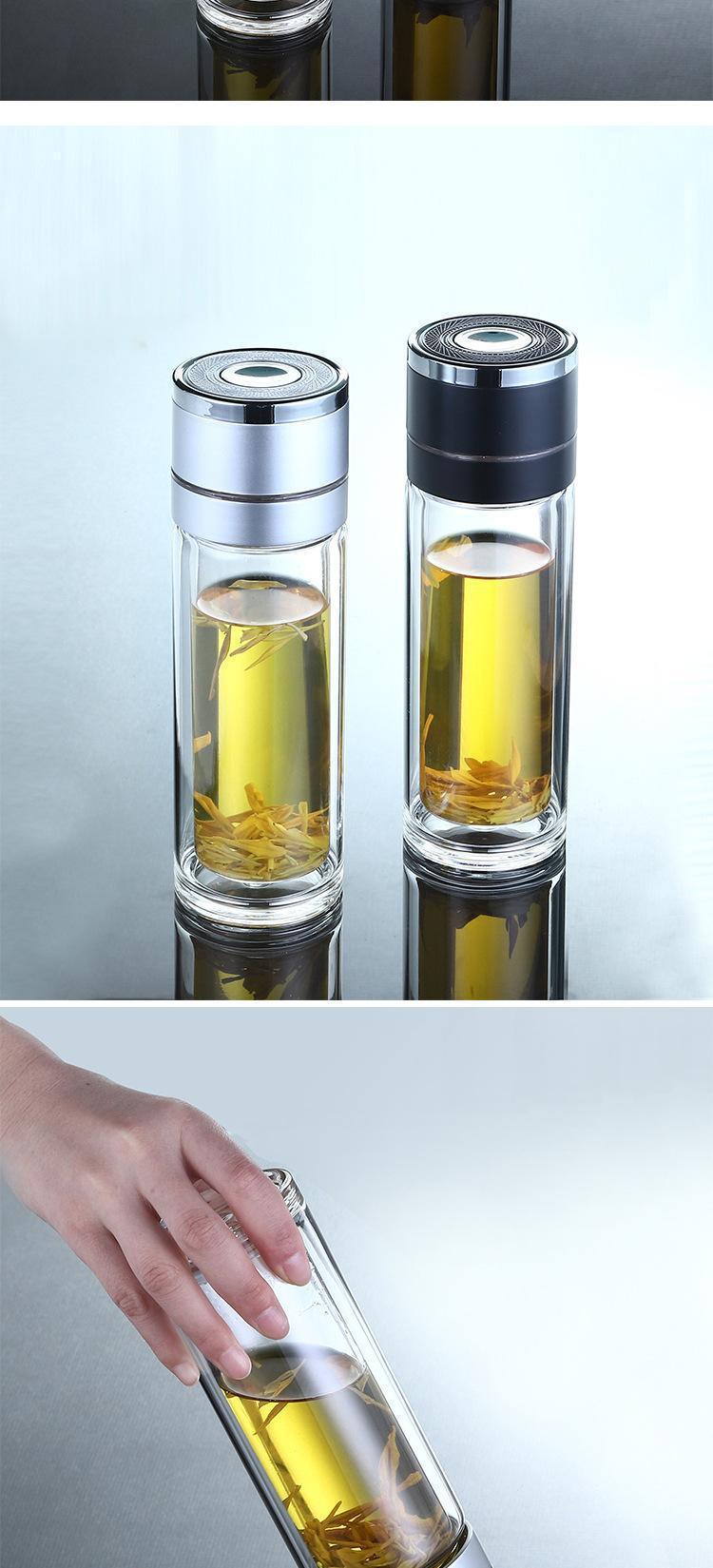 Vehicle-mounted quick-opening cup, tea-water separation cup, portable tea-making cup for men and women, single-handed spring buckle, double-layer glass water cup with printable words pic 8