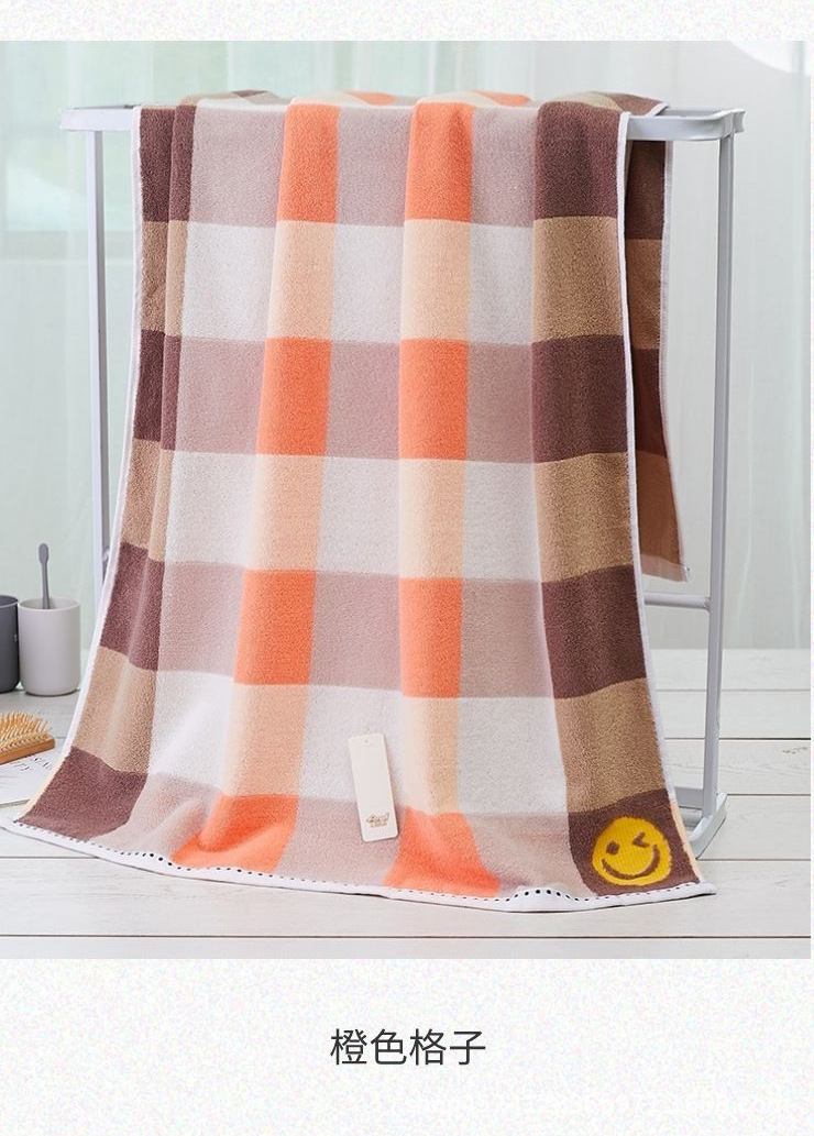 Tinglong toalla de baño de algodón al por mayor smiley face tartan toalla de baño para el hogar aumentar y engrosar suave 100% algodón para adultos niños pic 3