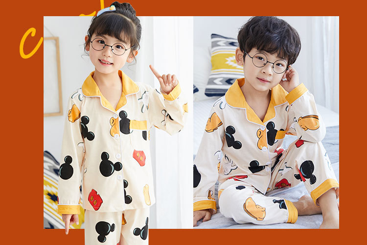 儿童睡衣女孩针织棉春秋冬开衫翻领长袖外贸男工厂宝宝家居服套装详情58