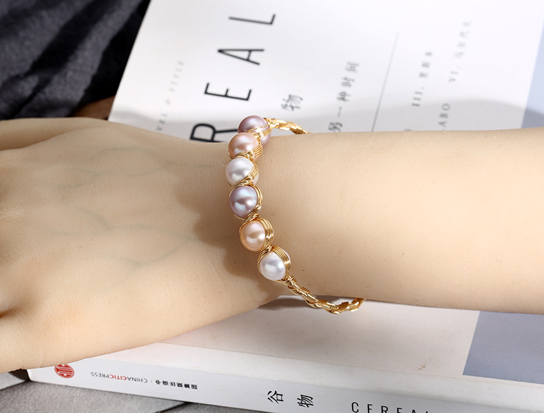 European and American natural freshwater pearl 14K gold-plated wound bracelet, six-pearl cross-wound straight row bracelet for women pic 17