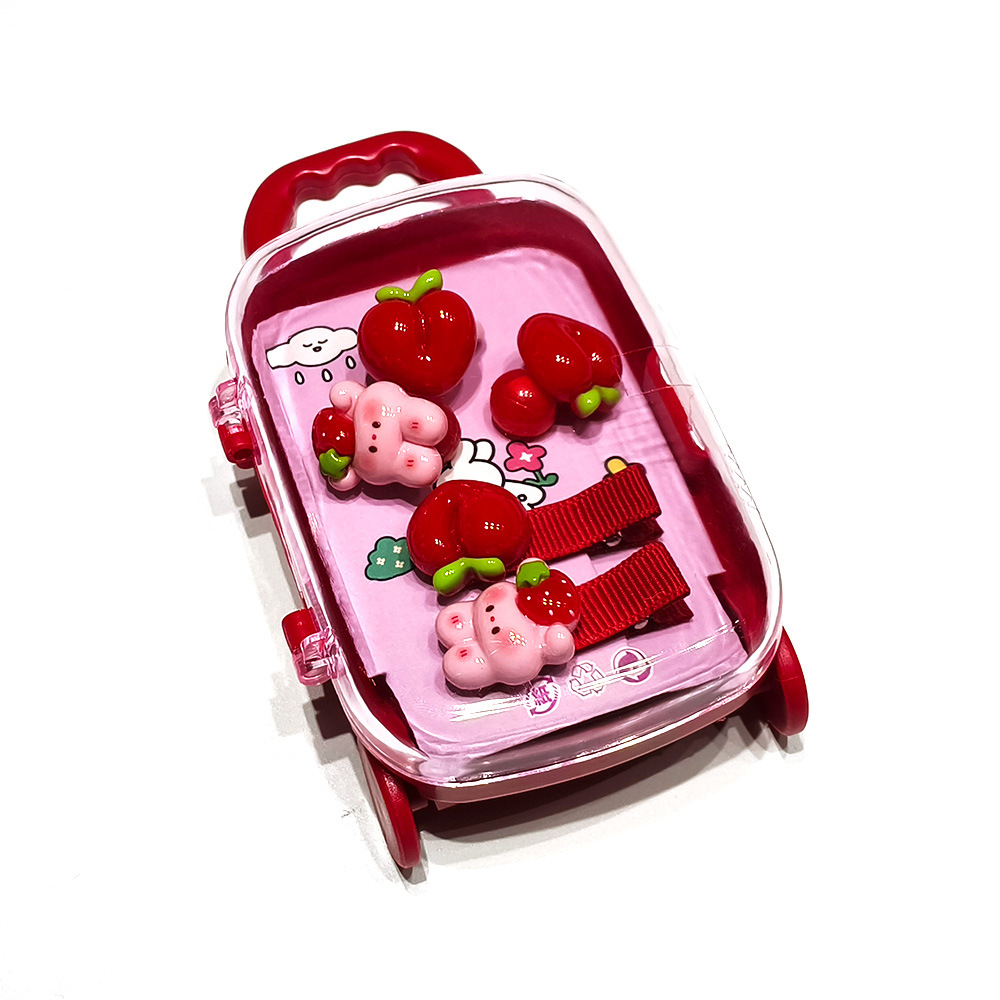 创意儿童发饰礼盒卡通花朵兔子行李箱盒装新年喜庆大红发夹礼盒详情4