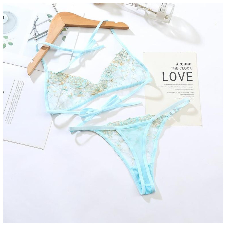 New mesh embroidery inner layer with French lingerie straps bra set for young ladies, sexy and cute, European style 672AA pic 14