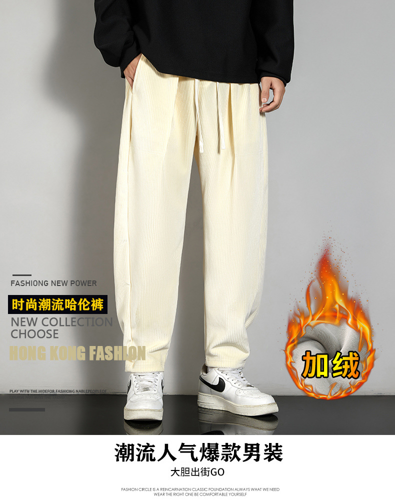 Corduroy casual pants for men, 2022 autumn/Winter new loose trendy brand tight-fitting sport pants, Harem pants with fleece sweatpants for men pic 16