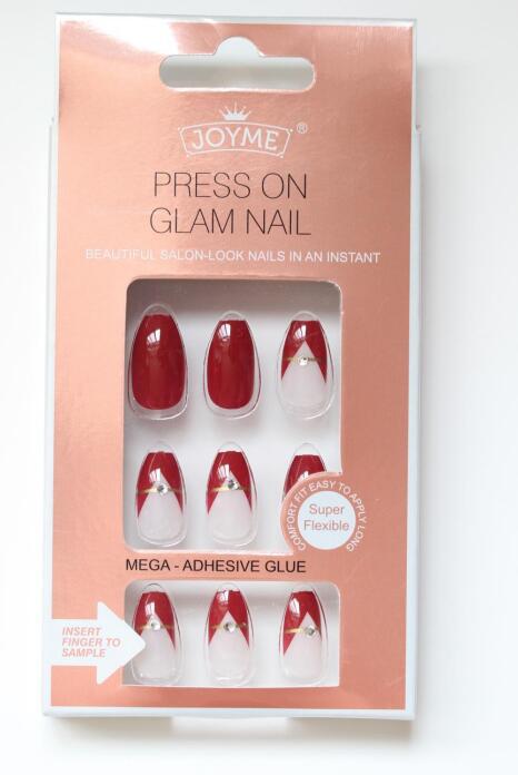 24 piezas acabadas uñas parches adhesivos adhesivos traseros transfronterizos europa y américa parches de uñas falsas bandas de diamantes nupcias uñas parches de uñas color de la piel rojo pic 40