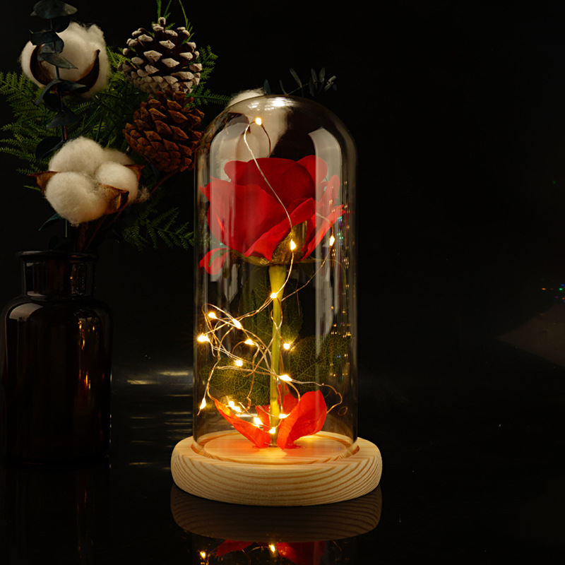 美女与野兽绒布玫瑰花灯玻璃罩灯 永生花小王子玫瑰花情人节礼物详情28