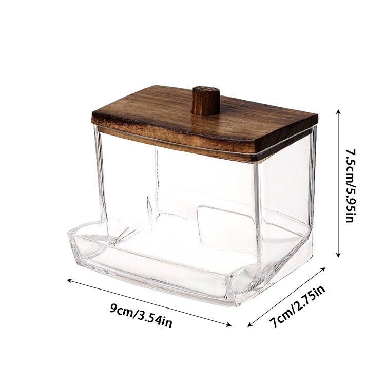 黑色木盖透明棉签盒棉签收纳盒塑料圆形小号透明PS塑料盒化妆棉盒详情4