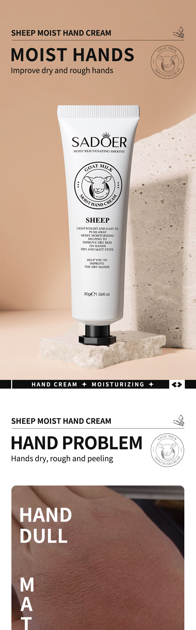 All-english milk hand cream SADOER, goat milk, snail horse oil, hydrating and moisturizing, cross-border export wholesale pic 6